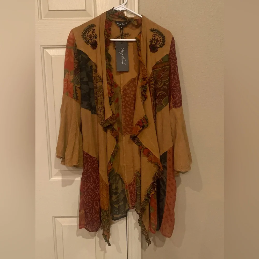 Young Threads Tan Patchwork Open-Front Kimono - Picture 1 of 6
